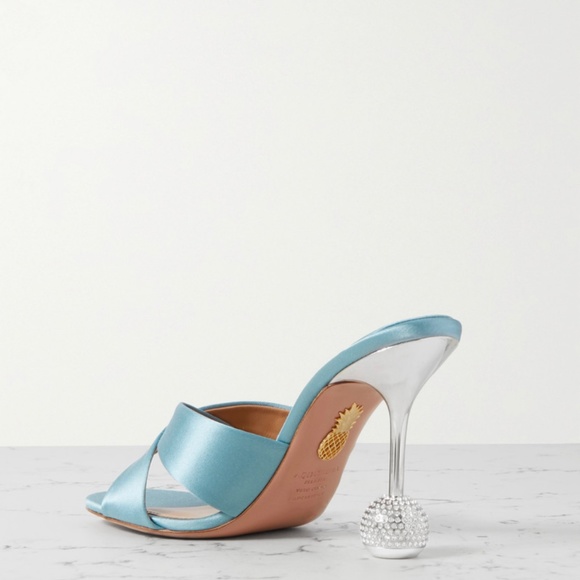 AQUAZZURA Yes Darling 95 crystal-embellished satin mules - Picture 9 of 12